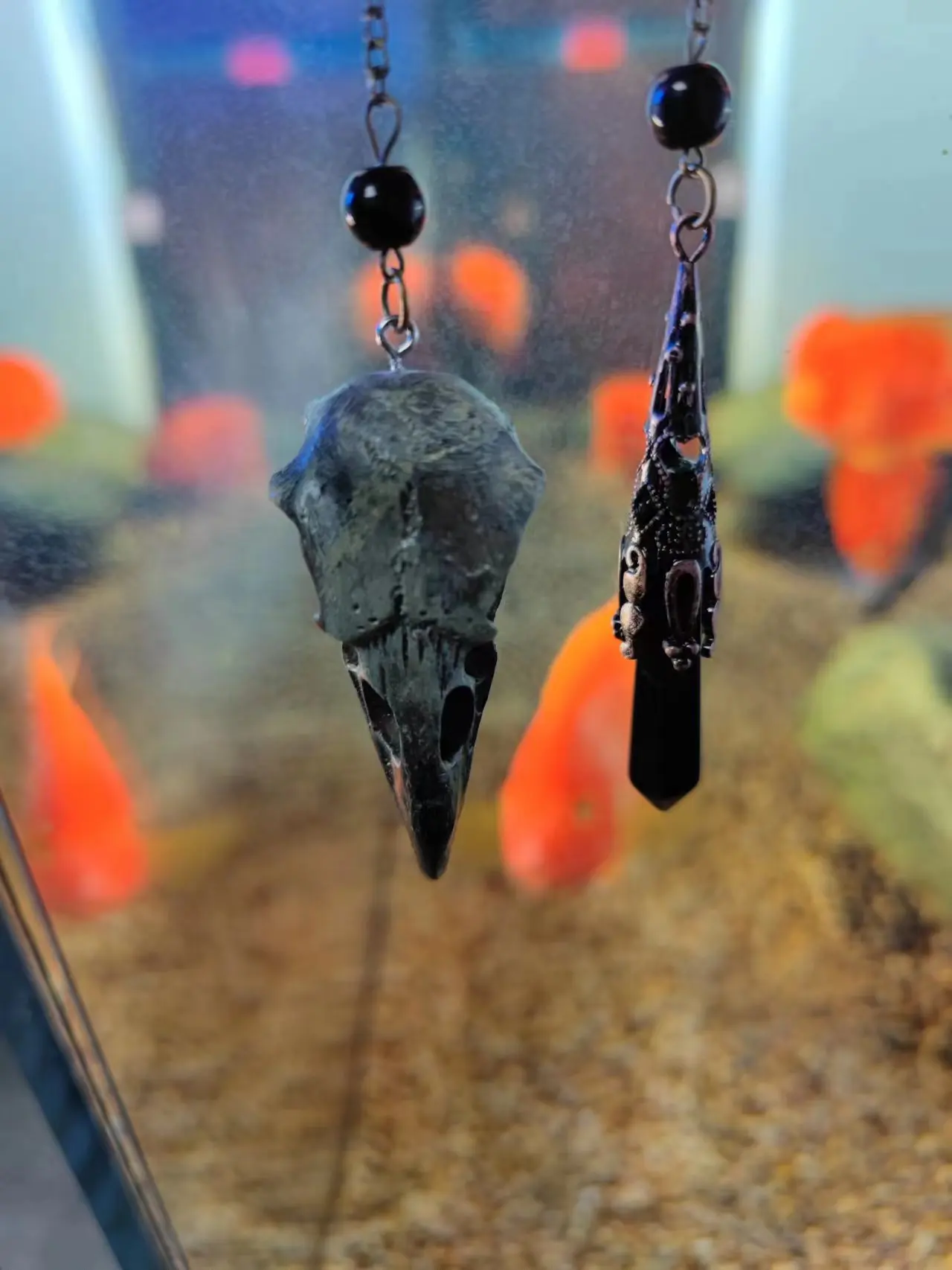 Natural Stone Black Obsidian Crystal Pendulum for Divination Dowsing Vintage Reiki Raven Skull Chain Spiritual Pendulos X189
