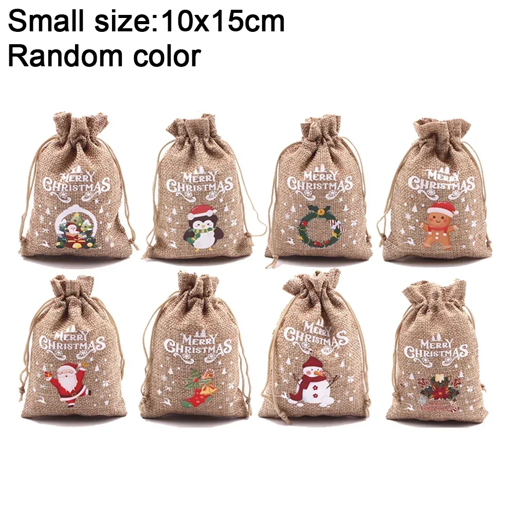thumbnail image 1 of 30/1 piezas Bolsa de lino con cordón para Navidad, bolsa de regalo para dulces, regalo de Navidad, pulsera, embalaje de joyas, bolsa con cordón, patrón de Papá Noel, 1 of 5