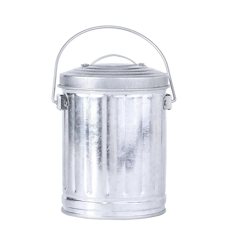 Big Bucket Type Ashtray With Cover Steel Made Zinc Plated Galvanized Ashtray Home Living Room Outdoor Ash Tray Trash Can