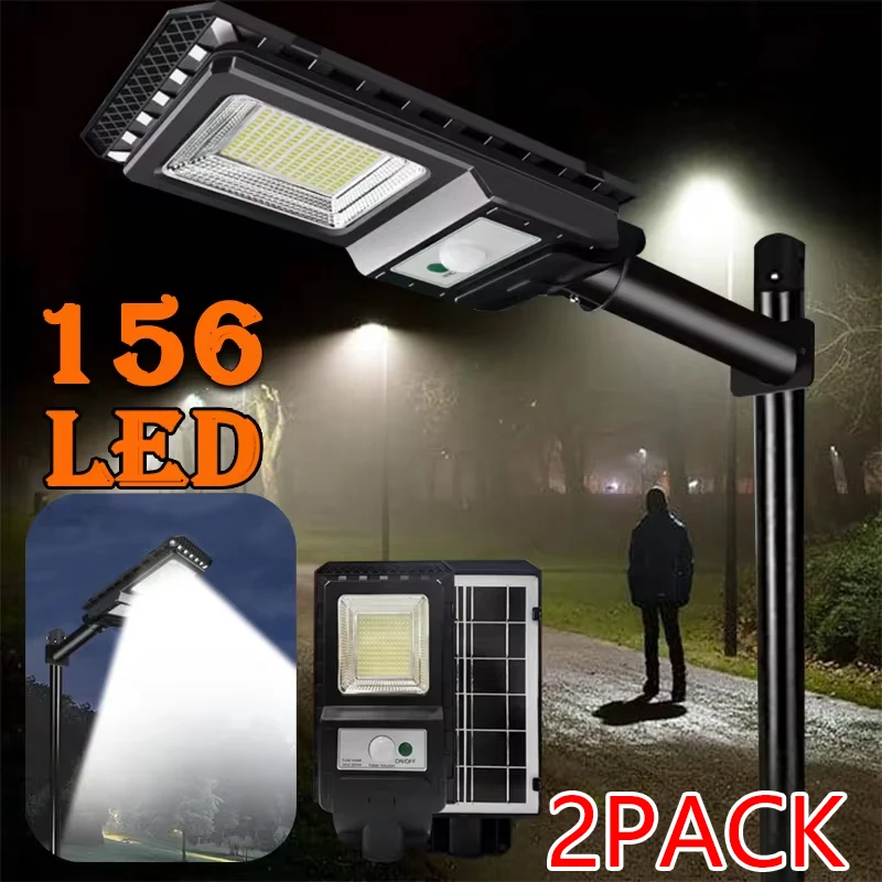 1~2Pack Solar Street Light Outdoor 3 Mode Waterproof Powerful Flood 156LED Wall Lamp With Motion Sensor For Garden Garage