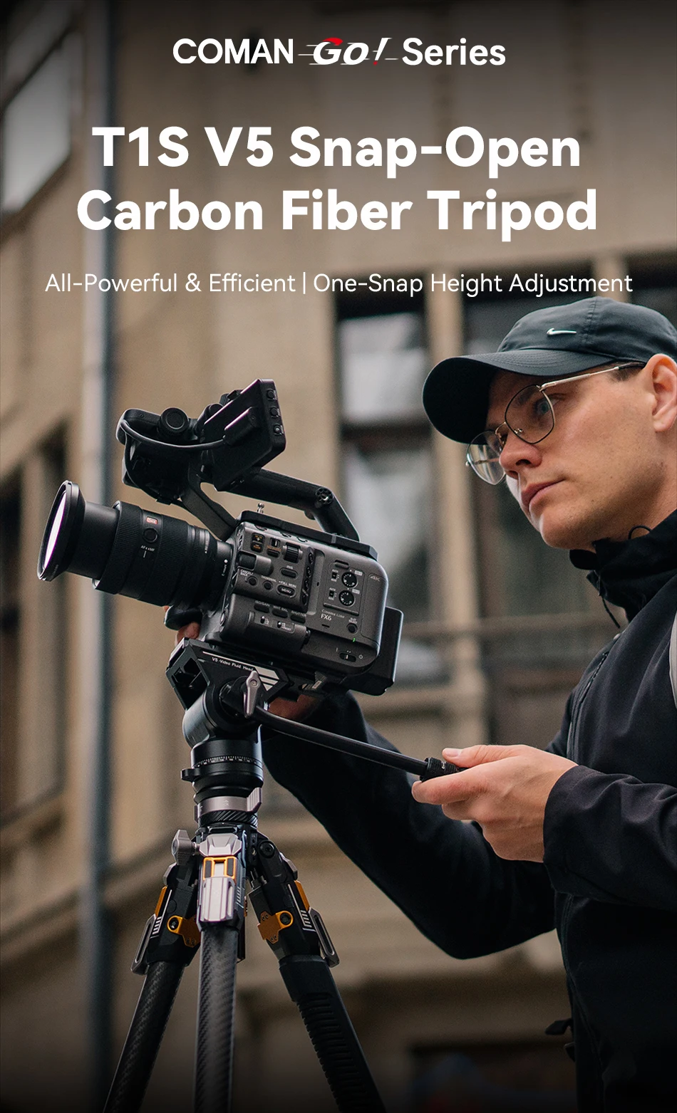 Coman T1S / T1S V5 Travel Carbon Fiber Tripod One Click Quick Release With Panor