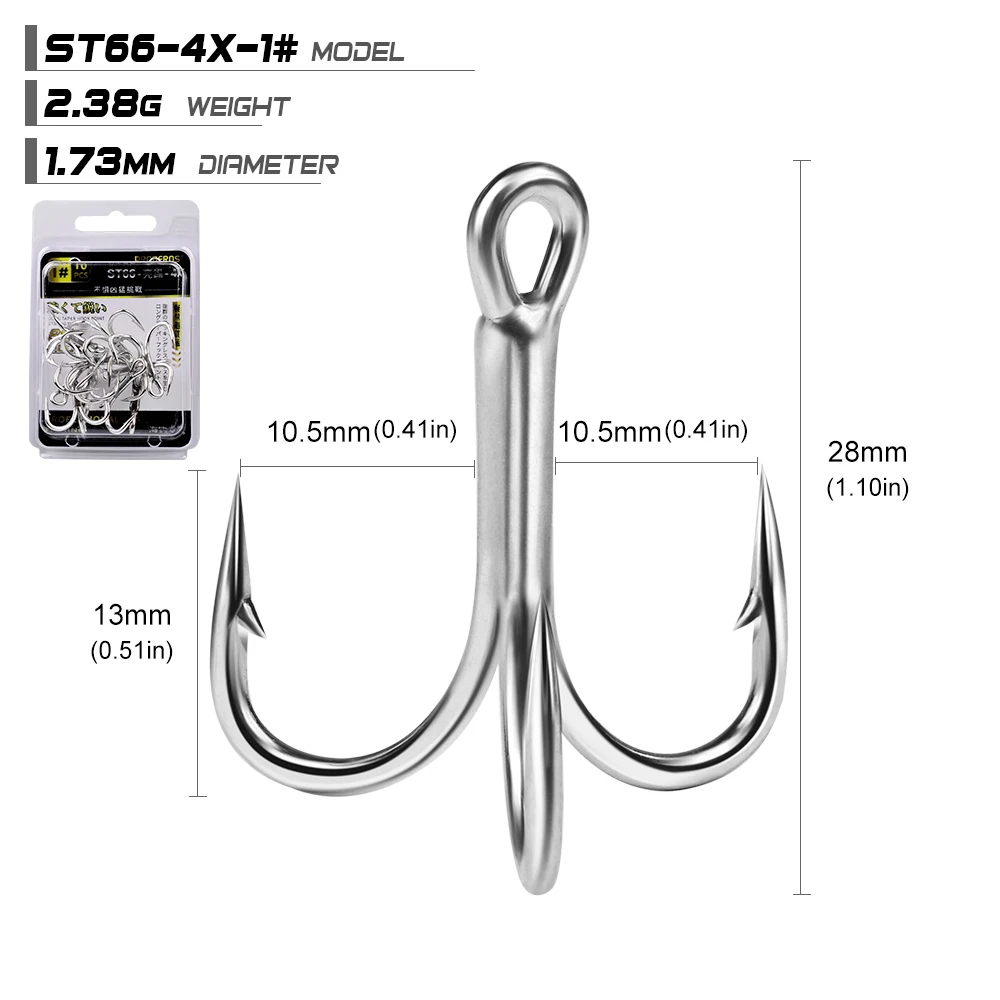 PROBEROS 10PCS 4X Strong Big Size Fishing Hooks 4#-5/0# Anti-Rust