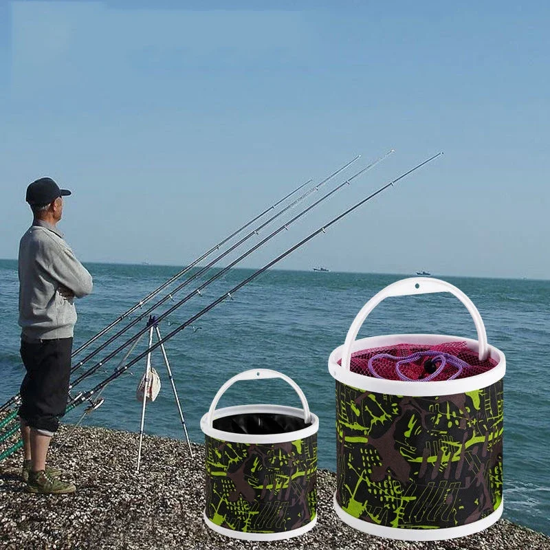 Seau en toile pliable portable pour la pêche en plein air, seau à appâts, protection du poisson, 1 PC