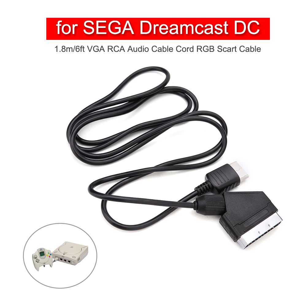 RGB Scart 케이블 1.8m/6ft 게임 교체 연결 케이블 SEGA Dreamcast DC용 이미지 선명도 개선 교체 케이블