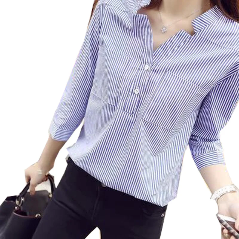 Women Summer Striped Workwear Blouse Shirt