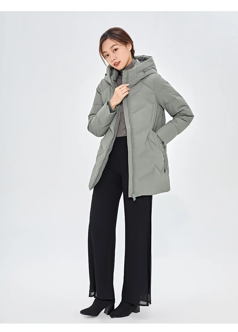 Chericom Down Jacket Women Winter Hooded Mid Long Duck Down Thick Warm Padded Coat Loose Versatile Commute Puffer Jackets 289193