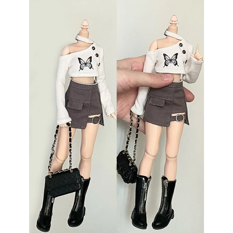 DLBell Blythe Doll Clothes Fashion Off Shoulder Butterfly Top Mini Short Skirt High Boots for Blyth OB24 Pullip Dolls Streetwear dlbell 1pcs bjd doll backpack mini trendy schoolbag travel laptop bags for 1 6 1 4 bjd blythe ob24 pullip barbie dolls accessory