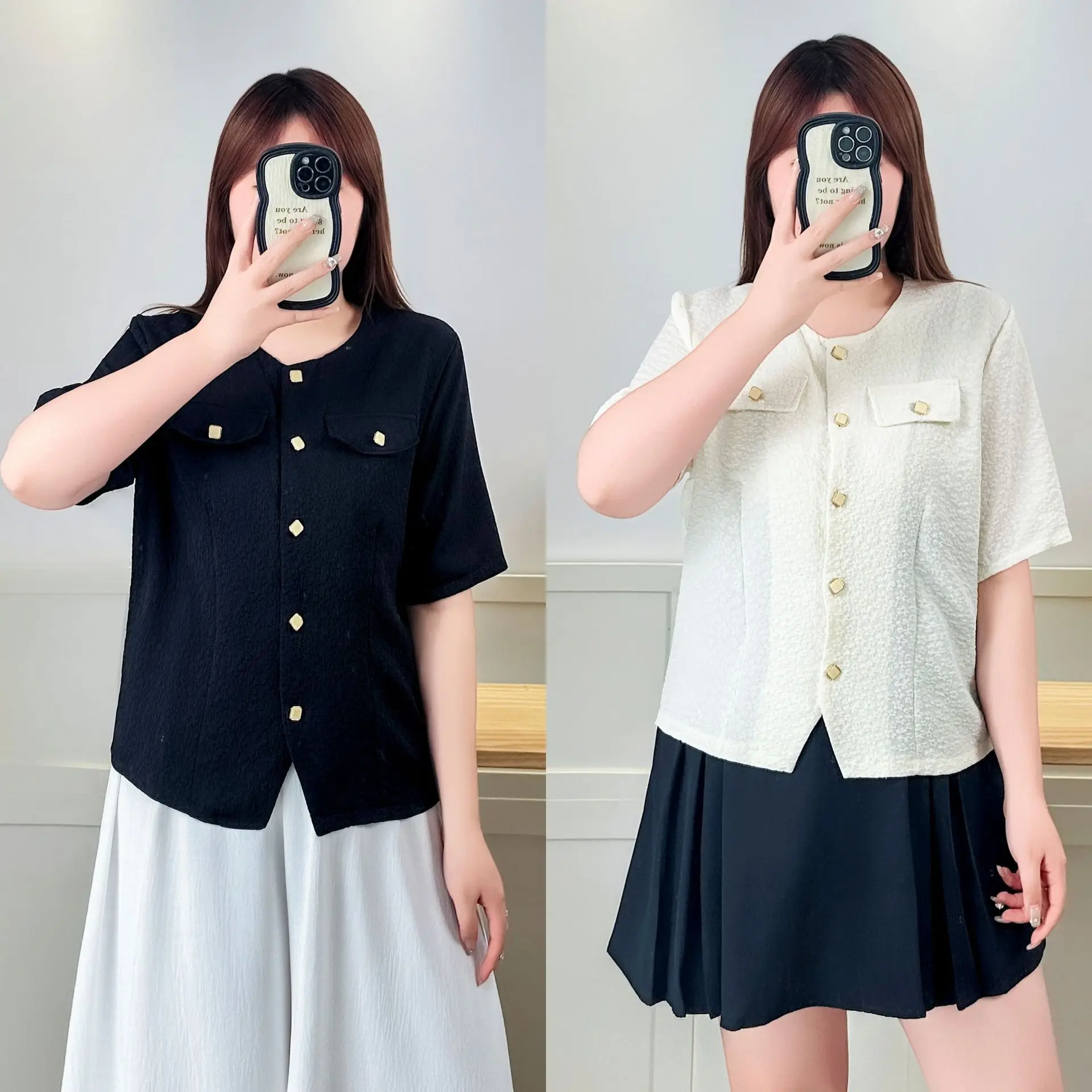 100KG Summer Blouses New Fashionable Chic short-sleeved Shirt Plus Size Top For Women 2509
