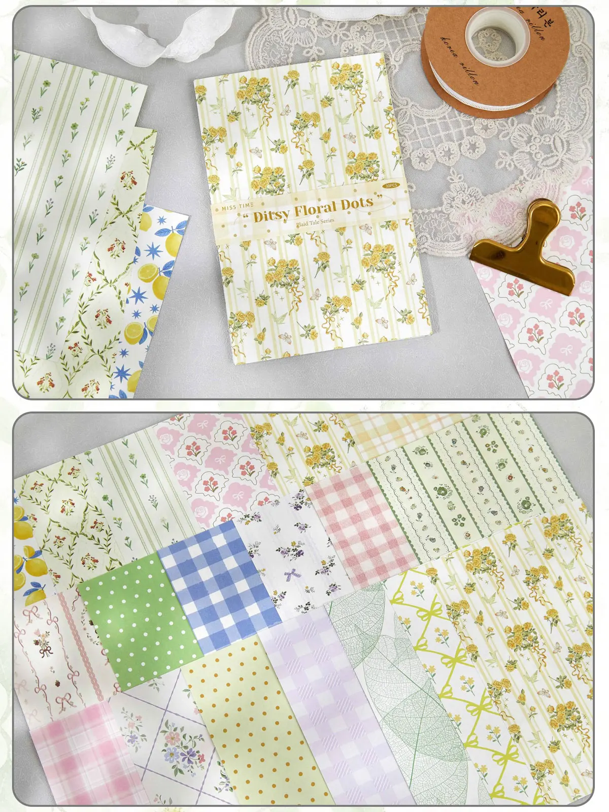 30 Stück doppelseitiges kariertes Deko-Scrapbook-Papier im Vintage-Stil, DIY-Junk-Journal-Collage-Fotoalbum, Retro-Hintergrundpapier – Detail 17