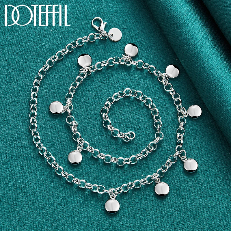 Jewelry set silver jewelry silver jewelry set DOTEFFIL 925 Sterling Silver Round Bean Chain Necklace Bracelet Set For Woman Wedding Engagement Party Fashion Charm Jewelry