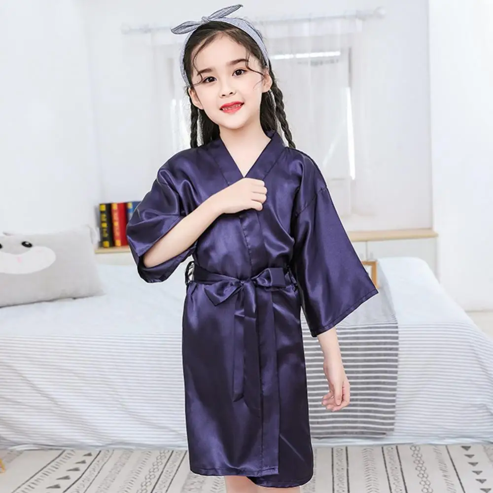 Summer Girls Silk Robe Silky Satin Robes Children Pure Kimono Dressing Gown Sleepwear for Spa Birthday Party Kids Bathrobe
