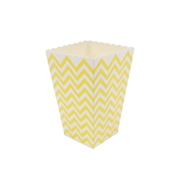 WALMD 6pcs Popcorn Box Colorful Chevron Stripes Dot Gold Gift Box Party Favour Wedding Pop Corn Kid Party Decoration Bags Loot yellow wave