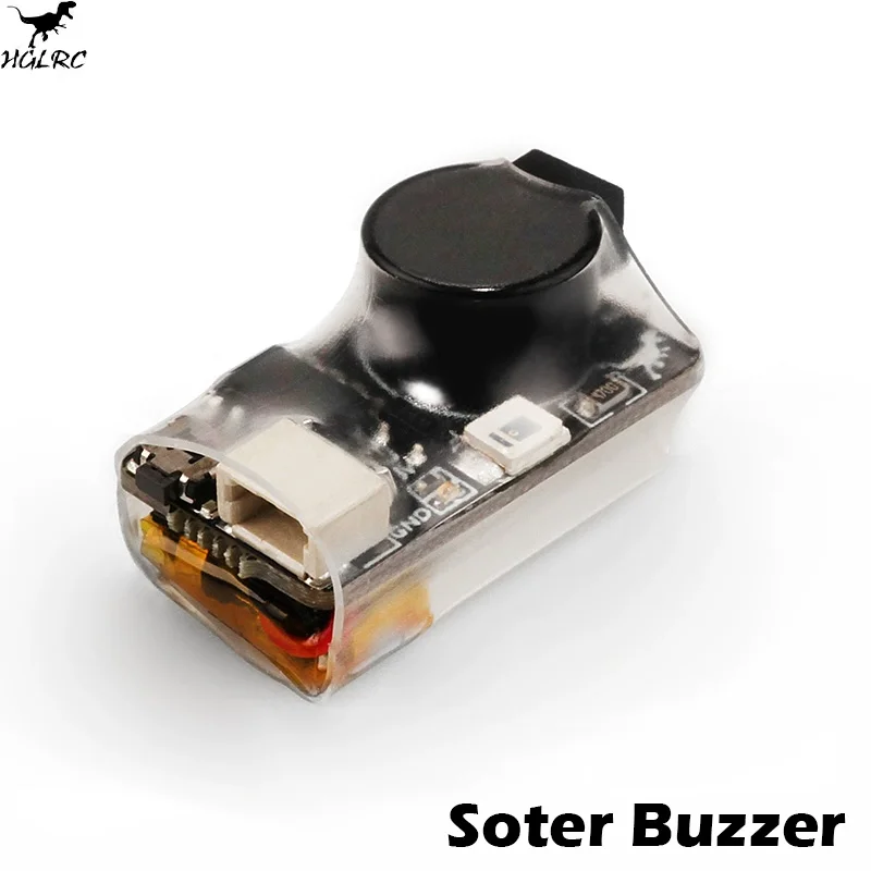 HGLRC Soter Buzzer Alarme Sonore 5V avec LED fixé sur un drone FPV, prêt à émettre un signal sonore lumineux