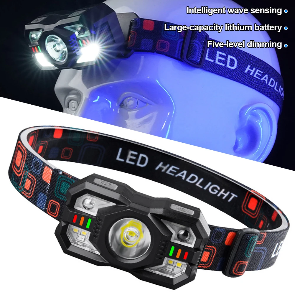 Motion Sensor Head Lamp Rechargeable Headlight Portable Induction LED Headlamp Waterproof Head Flashlight for Camping Fishing