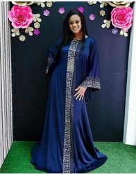 African Design Dashiki Dress Silk Beading Abaya Bandage Maxi Bazin Vintage Long Sleeve Robe Gowns Africa Sexy Lady Party