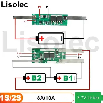 별도의 포트 1S 2S Bms 충전 보드, 3.7V 7.4V 18650 21700 26650 Lipo 리튬 배터리 8A 10A 모터 용 충전 방전 모듈
