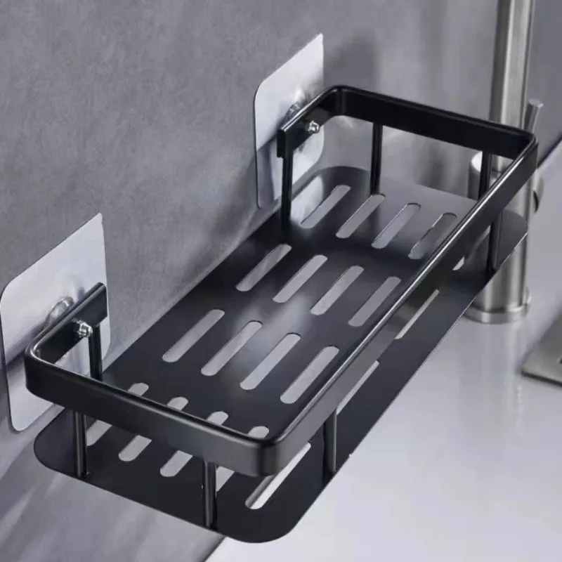 Punch-free Bathroom Shelf Shelves Wall Mounted Shampoo Storage Rack For Kitchen Holder Square Aluminum Bath Organizer Accessorie 3