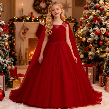 Elegant Beading Girl Dress Christmas Costumes Wedding Bridesmaids Party Princess Prom Dresses Girls Birthday New Years Ball Gown 1