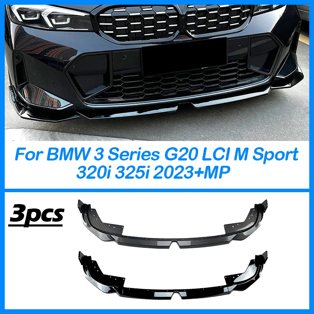 

For BMW 3 Series G20 LCI M Sport 320i 325i 2023+MP Car Front Bumper Lip Body Kit Spoiler Splitter Anterior Chin Diffuser Black