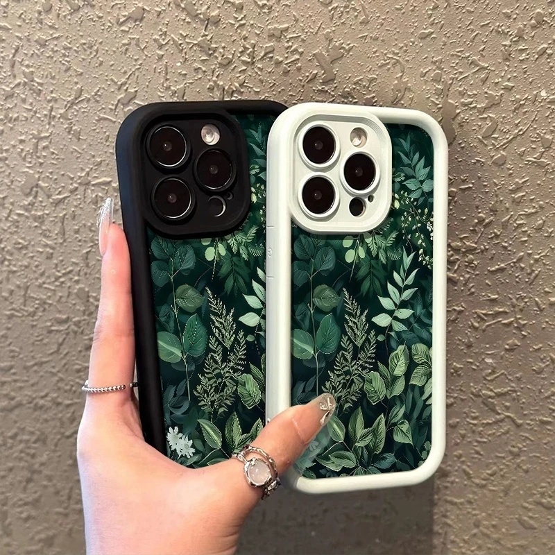 Forest Green Leaf Pattern Soft Phone Case Cover