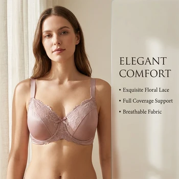 Sheroine Plus Size Floral Lace Underwire Bra, Minimizer Full Coverage Non Padded Support Bra for Everyday Comfort & All-Day Wear 3