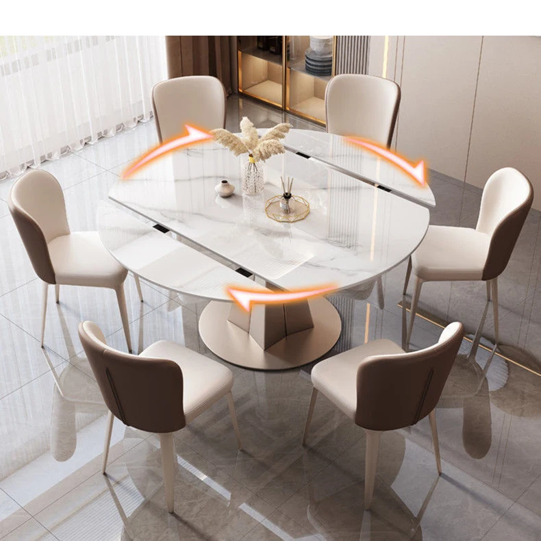Description Picture 2 of itemExtendable 6 Seater Dining Table For High-end Restaurant Custom Home Furniture Marble Stone Round Kitchen Table With Turntable