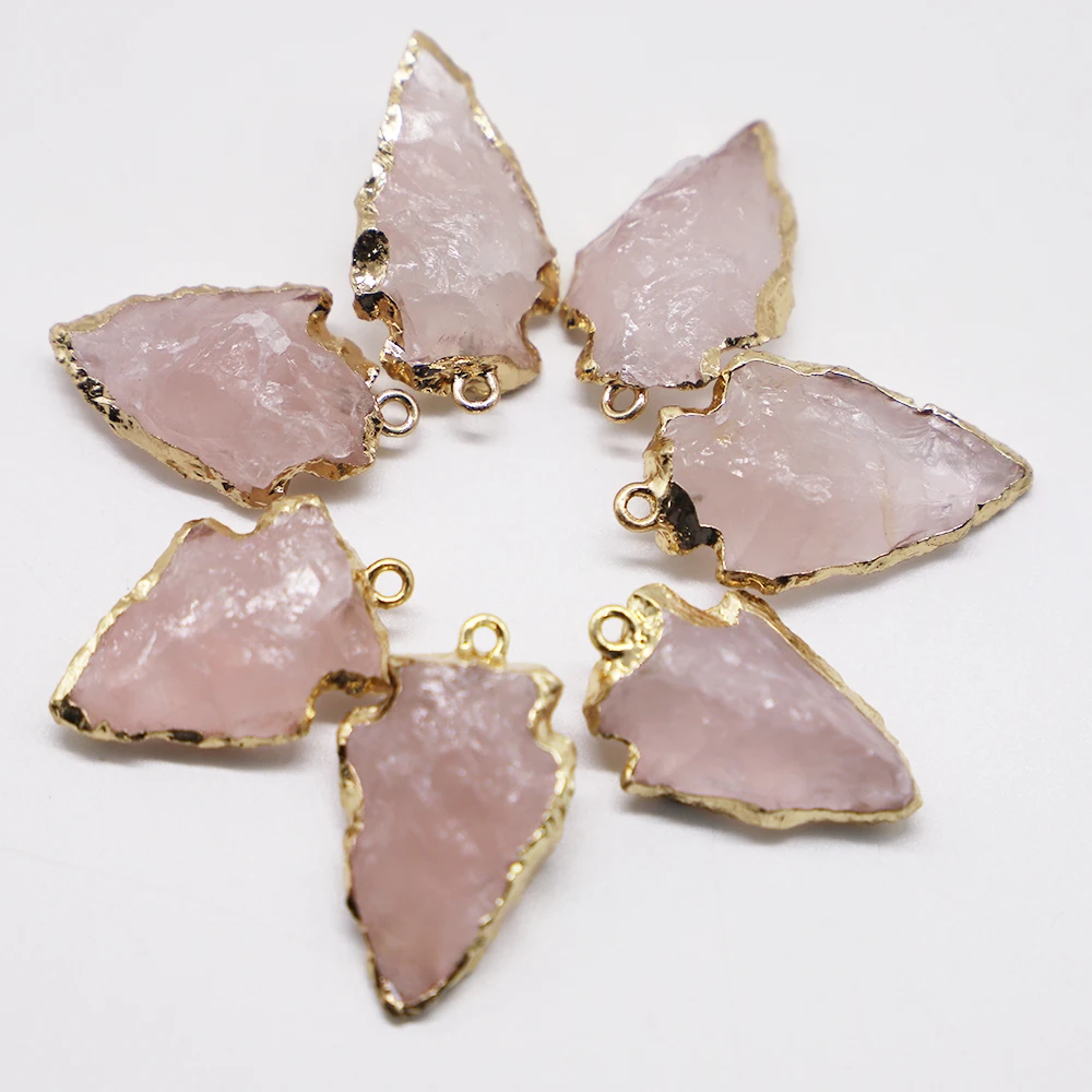 

New Natural Raw Ore Gems Rose Quartz Reiki Crystal Stone Pendant Arrowhead Charm Healing for Necklace Women Jewelry Making 6pcs