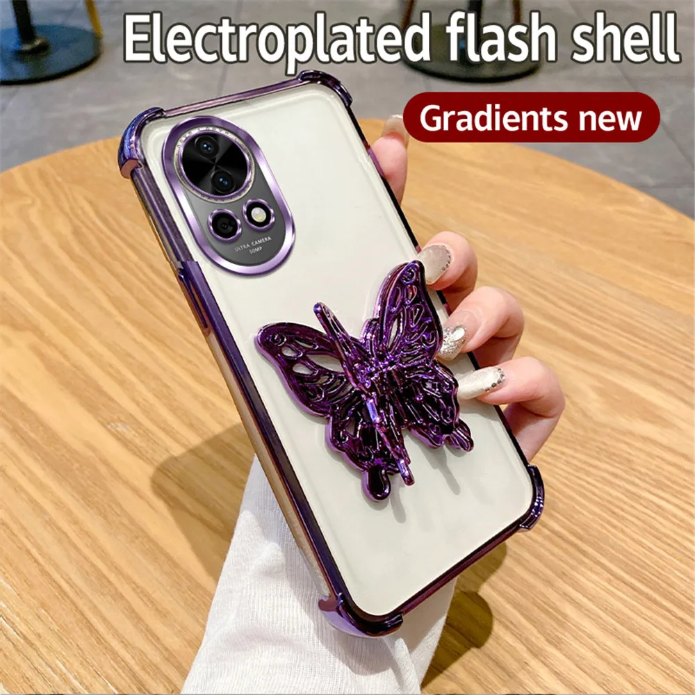 Shockproof Glitter Butterfly Stand Phone Case with Plating Soft Silicon Cover