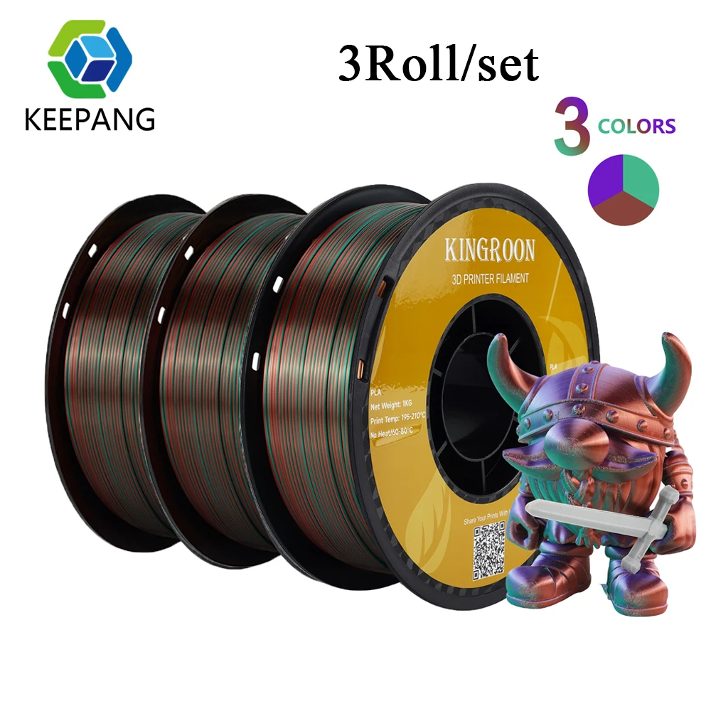 

3Rolls Tricolor Silk PLA Filament 1.75MM 3D Printing Material Plastic Filament No Bubble for FDM 3d Printer Vacuum Packaging
