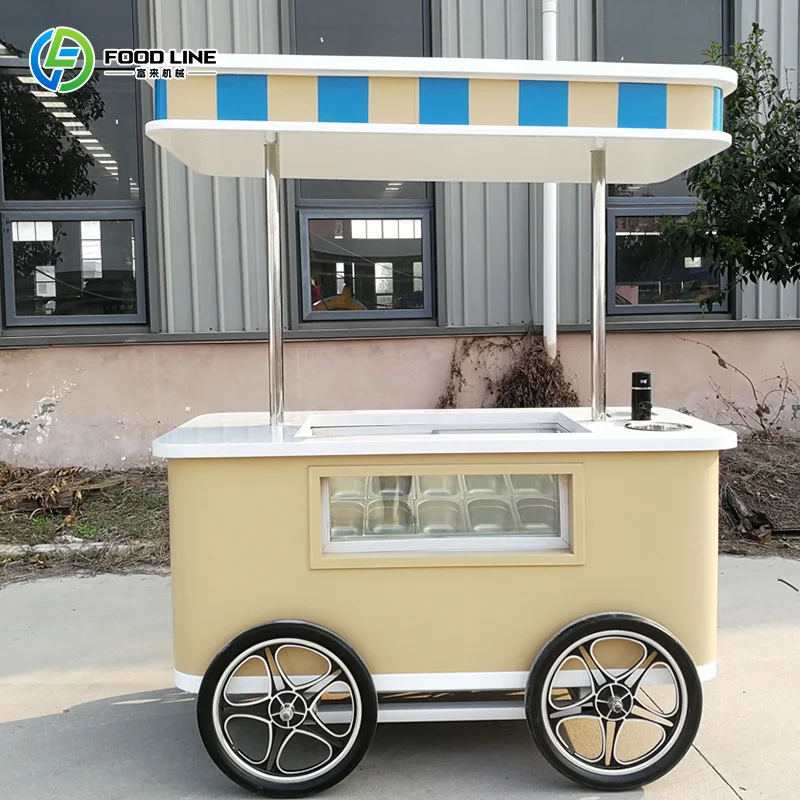 맞춤형 야외 전기 아이스크림 자전거, 대용량 저장 공간이 있는 이동식 냉동 삼륜차, 음식 배달 카트 판매