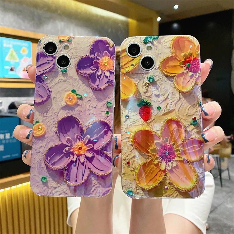 Luxury Fashion Laser Flowers Daisy Phone Case For iPhone 14 Pro Max 13 12 11 X XS XR 7 8 Plus SE 2020 Soft Shockproof Back Cover