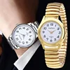 1PCs Classic Vintage Business Women Men Elastic Gold Sliver Quartz Watch Tide Lovers Couple Bracelet Watches Party Office Gifts 2