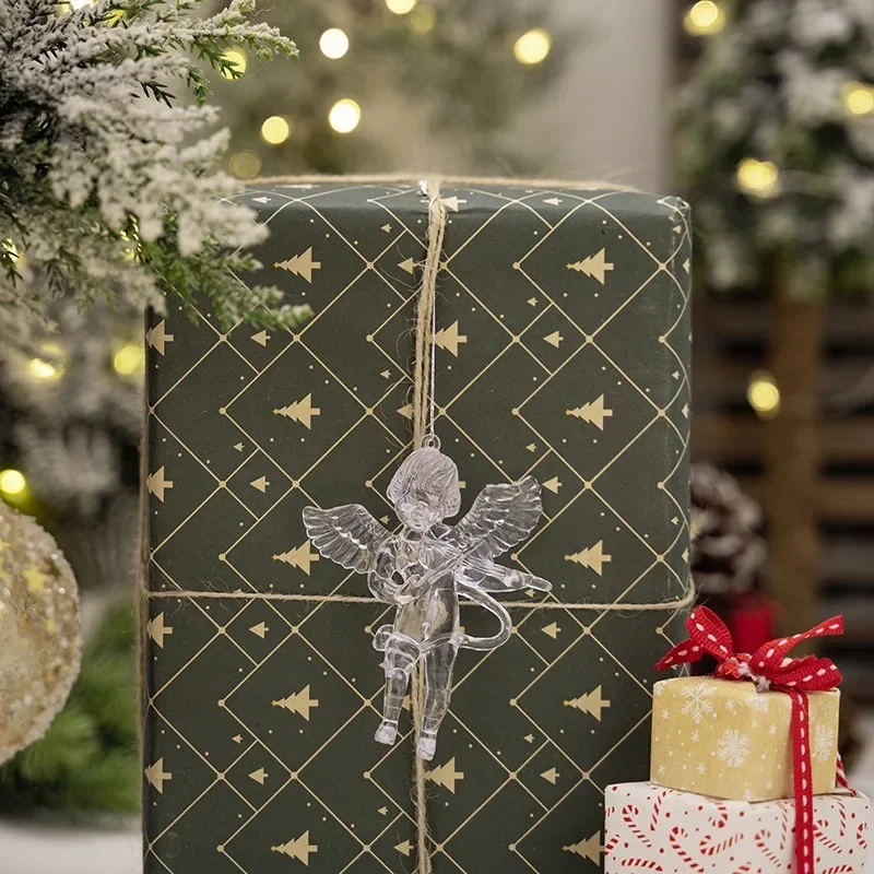 Christmas Transparent Angel Pendant Crystal Clear Acrylic Angel with Wings Xmas Tree Hanging Ornament Imitation Winter Decor