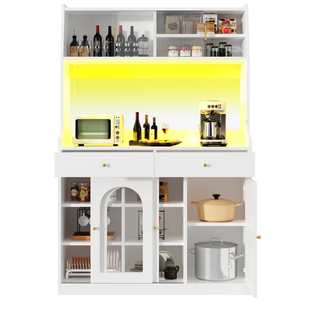 Multifunktionales modernes LED-Sideboard mit 2 Schubladen – variable helle Farben und verstellbaren Regalen, stilvoller Küchenschrank – Detail 6
