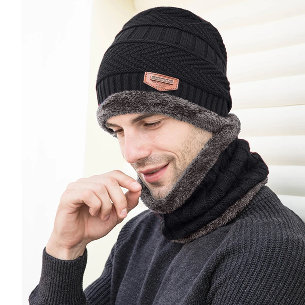 3Pcs Men's Hat Scarf Gloves Set Warm Beanie Fleece Lining Scarf Touchscreen Gloves Fashion Winter Knitted Mittens for Men Women winter hat,winter accessories,knitted hat scarf set