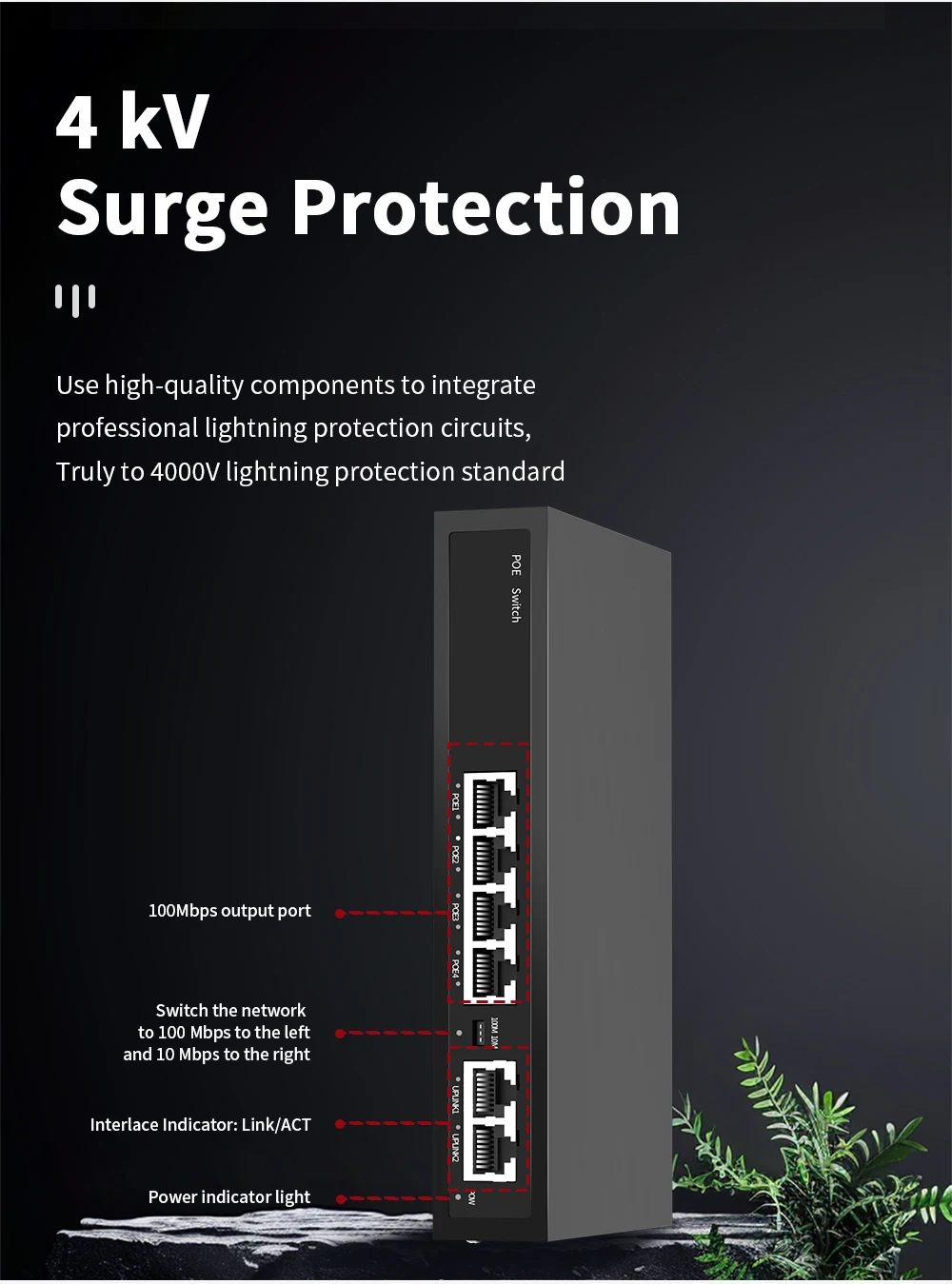 4/6/8Ports POE Switch 100Mbps Smart IP Switch POE Standard RJ45 Injector Switche