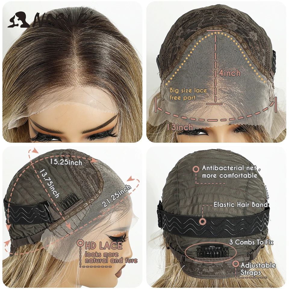 Noble HD Transparent 13X4 Lace Body Wave Ombre Blonde Highlight Wigs 24 Inch Baby Hair Lace Frontal Wig Wave Lace Wig For Women