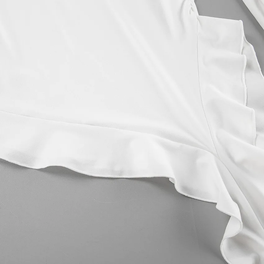 White Knit Slim T-shirt Pullover Female Ruffled Patchwork See-Through Long Sleeve Y2k Sexy Inner Top Women's Knitwear Tee