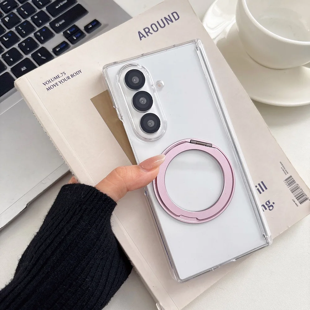360° Rotating Bracket Transparent Phone Case with Hinge Protection - Shockproof Back Cover (2-Piece Set)
