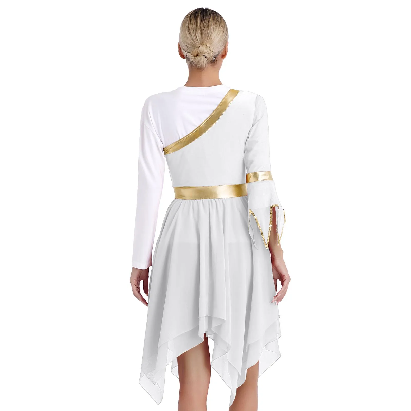 Frauen loben lyrisches Tanz kleid Kirchen chor liturgische Anbetung Bühne Performance Kostüm eine Schulter unregelmäßigen Saum Tanz kleidung – Detail 5