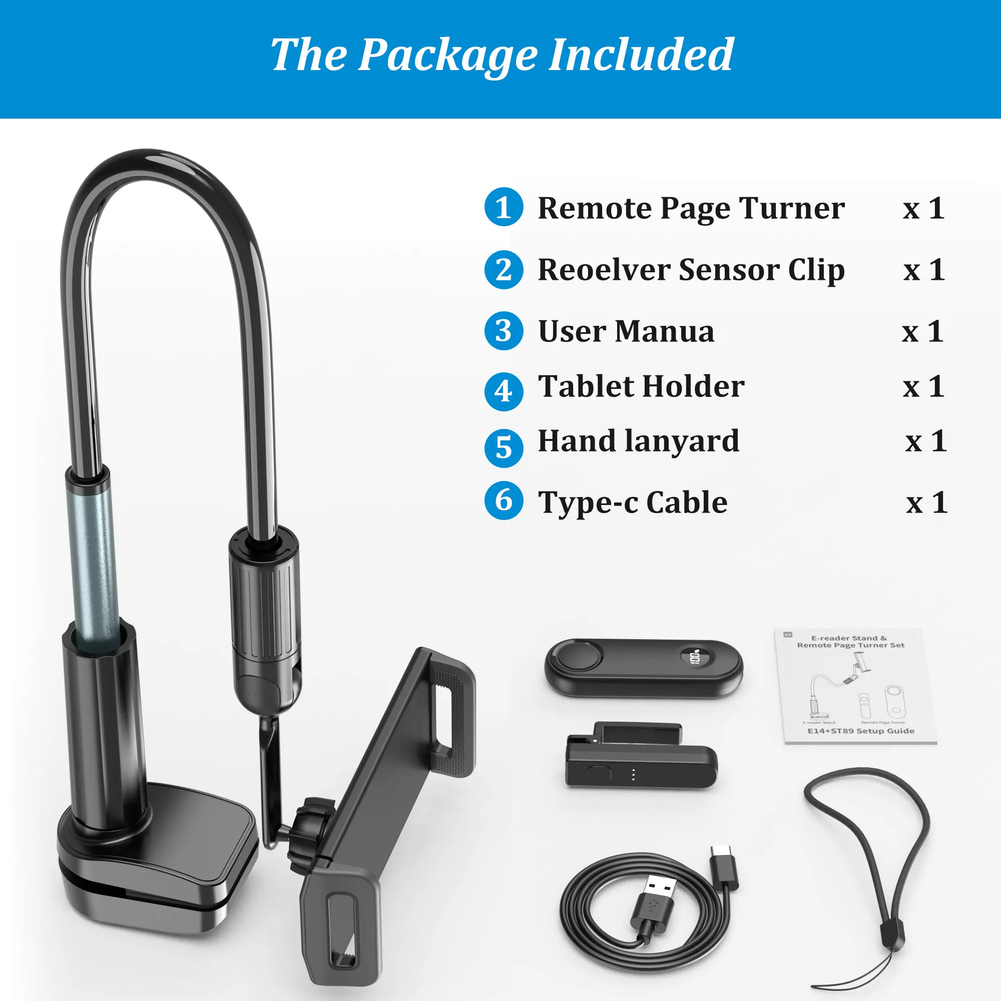 SPORTLINK Uchwyt do czytania Kindle z regulowanym kątem nachylenia, mocowanie na szyję, regulowany stojak do czytania bez użycia rąk, kompatybilny z Kindle i Kobo