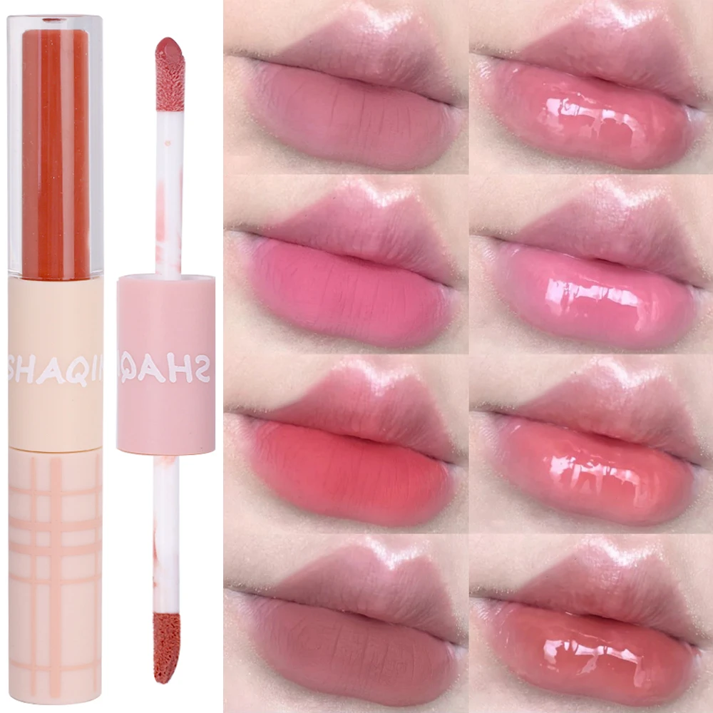 Double Head Lip Gloss Lip Mud Matte Velvet Sexy Red Tint Rossetto Liquido Waterproof Lasting Lip Glaze Cosmetici Per Il Trucco Coreano