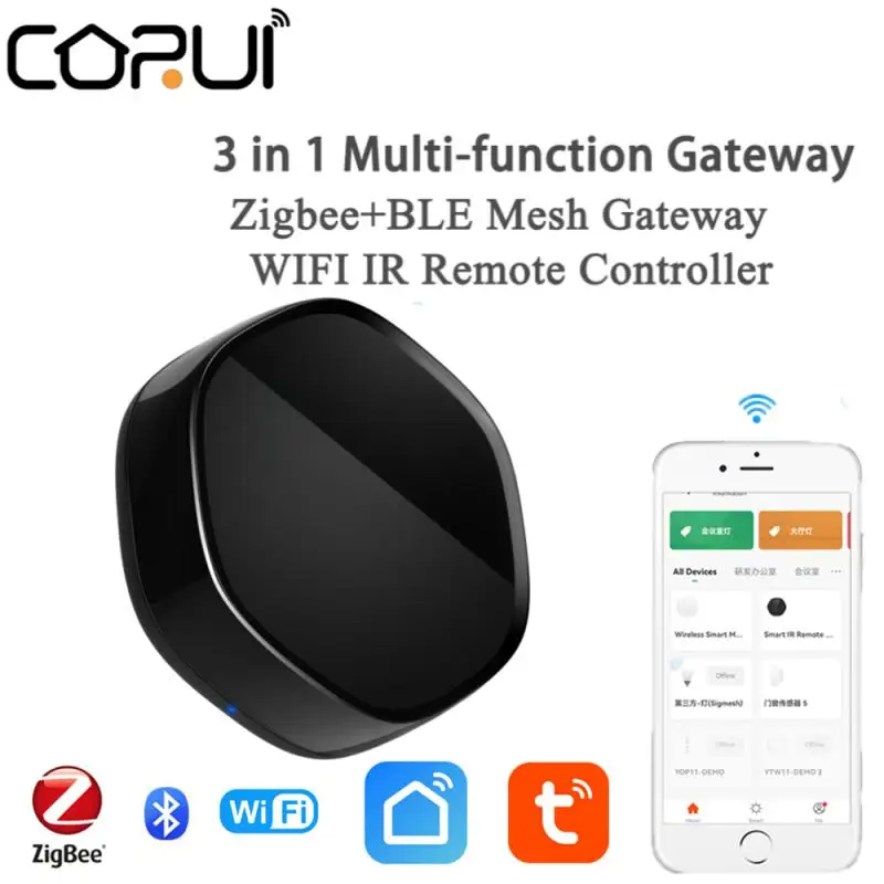 

CORUI Tuya Ble Mesh+Zigbee3.0 gateway Wireless Smart Multi-function WiFi IR Remote Controller Work with Alexa Google Home