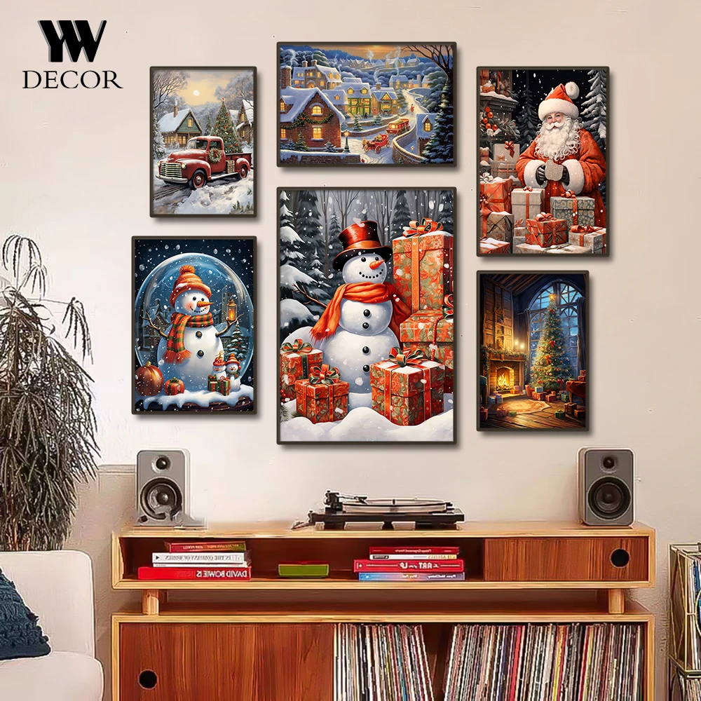 

Funny Santa Claus and Snowman Canvas Painting HD Print Wall Art Poster Picture for Christmas Living Room Home Decor