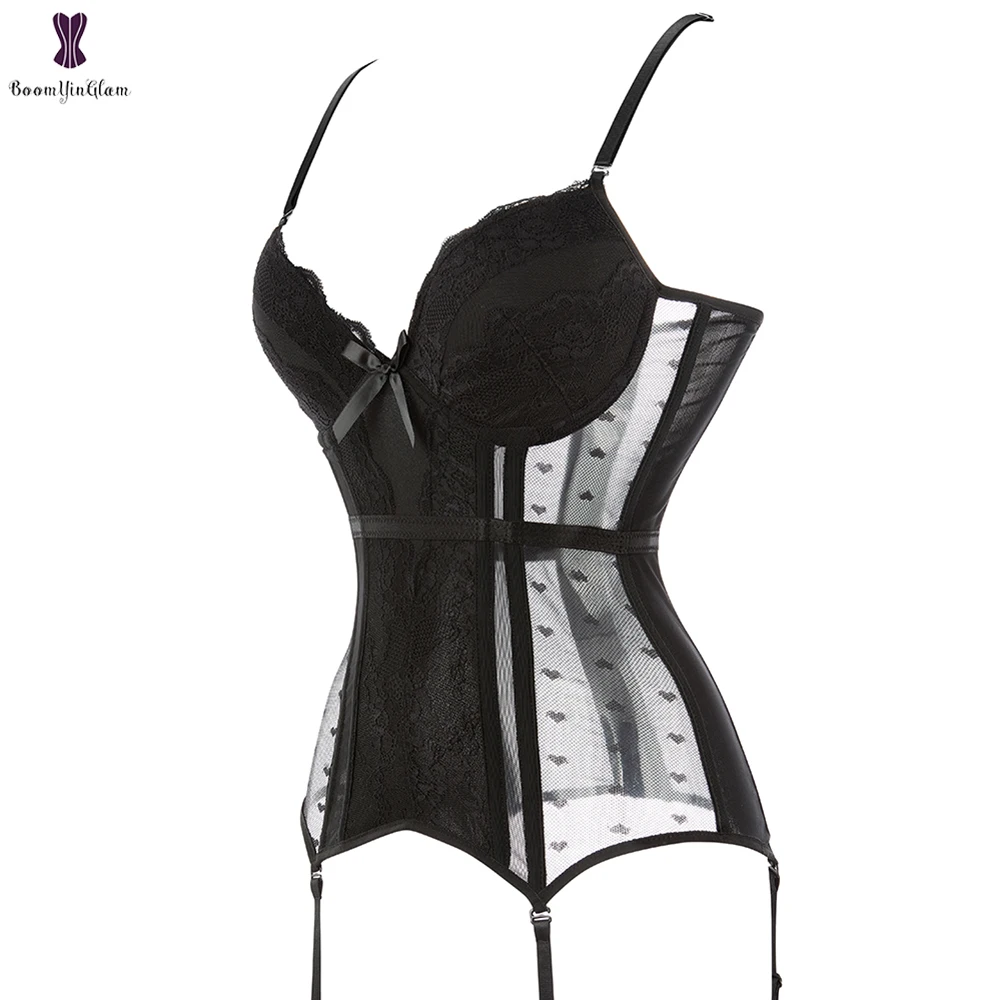 TREXD Sexy Corset Lingeries Leather Suspender Padded Cup Plus Size