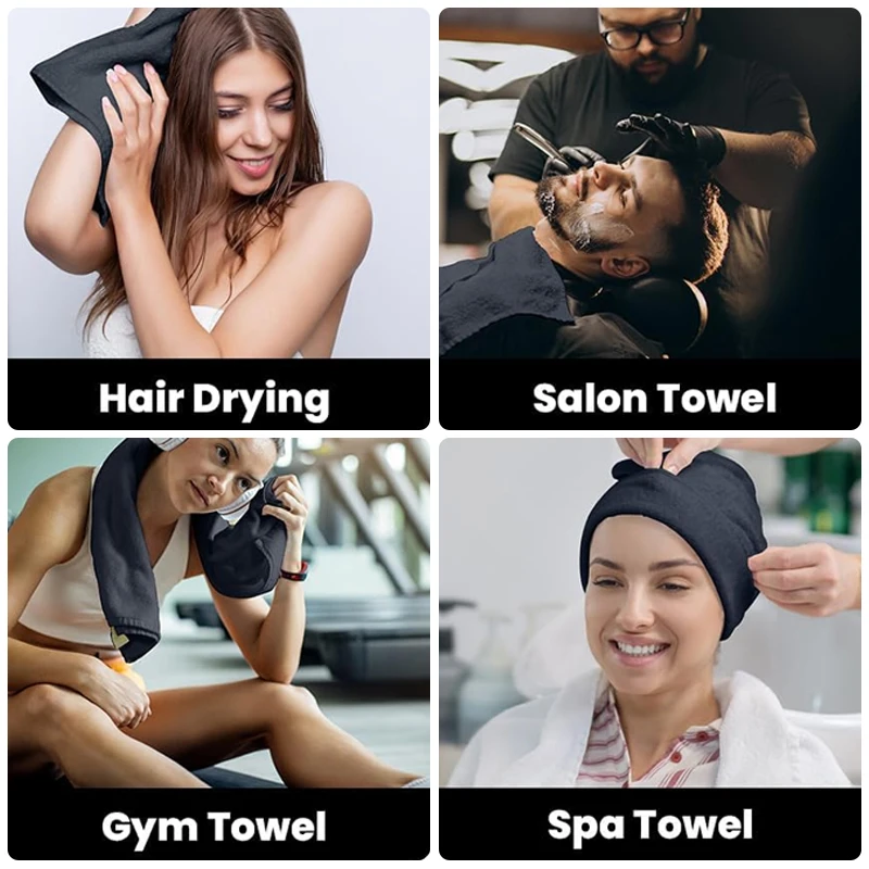 Premium Microfiber Salon Towels Black Absorbent for Hair Stylist Bleach Proof Hair Towel for home hotel beauty salon Towel 6
