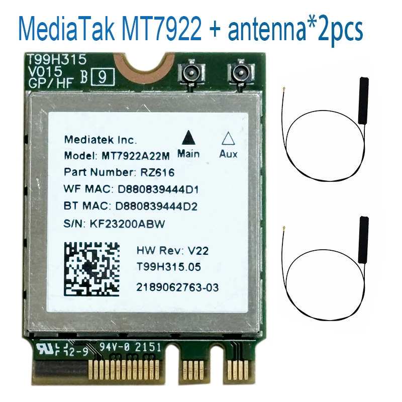MT7922 Wi-Fi 6E 무선 LAN 카드 2400Mbps wifi 네트워크 카드 Bluetooth 5.2 MU-MiMO 어댑터 용 2.4G 5G 6G 802.11AX M.2 NGFF