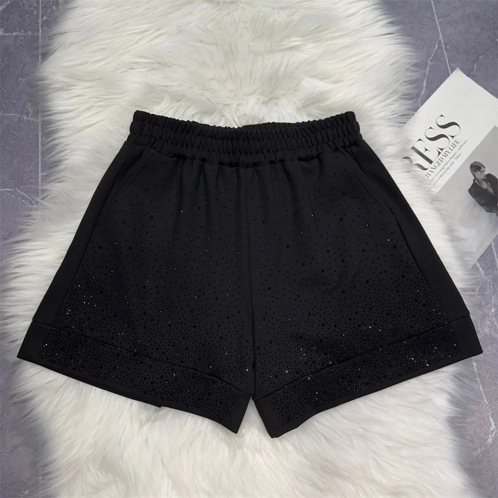 Elastic Waist Casual Shorts Women 2024 Summer Starry Diamond Cotton Wide Leg High Waisted Shorts Women Clothing Booty Shorts