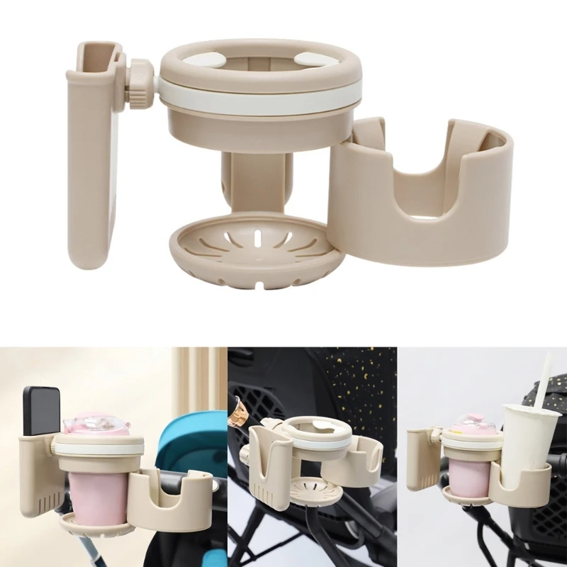 

Universal 3 in 1 Cup Holder with Phone Holder Multi purpose 2 Cup Holder 1 Phone Stand for Stroller Bike & Wheelchair