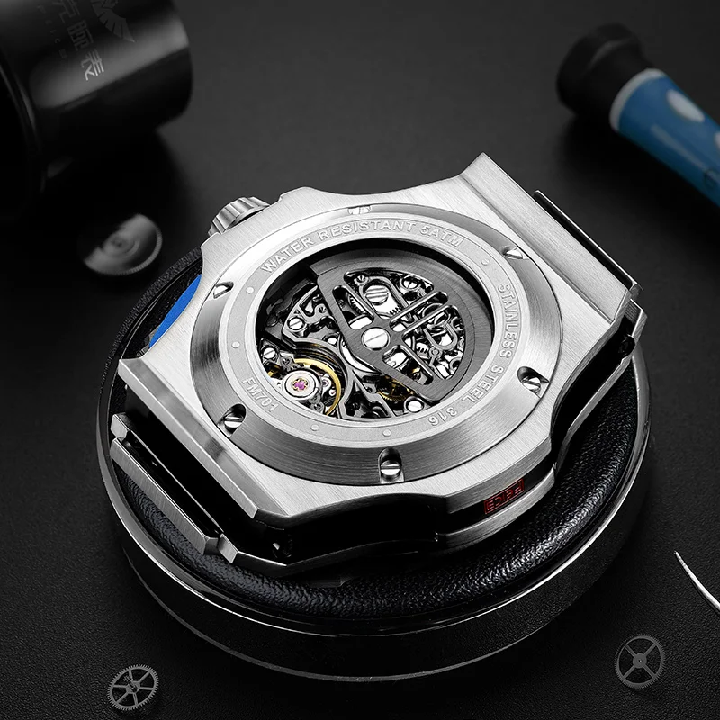 Фото Автоматические механические роскошные часы FEICE Quicksilver Magic, модные брендовые водонепроницаемые часы с двусторонним отверстием для мужчин FEICE FM701 №5